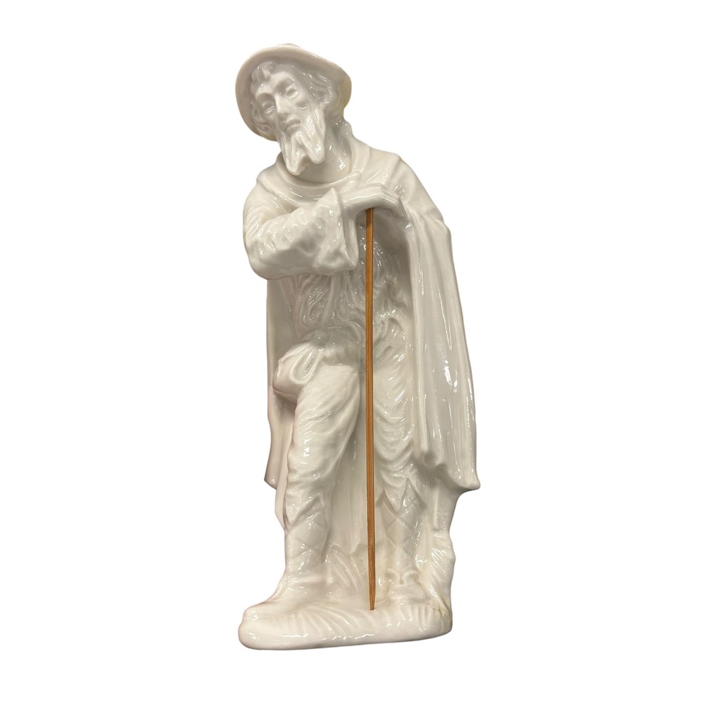 Dresden Porcelain Bearded Traveler Figurine White Glossy German 8" Crown Mark
